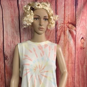 Creamsicles tie dye top with tie front, no sleeves